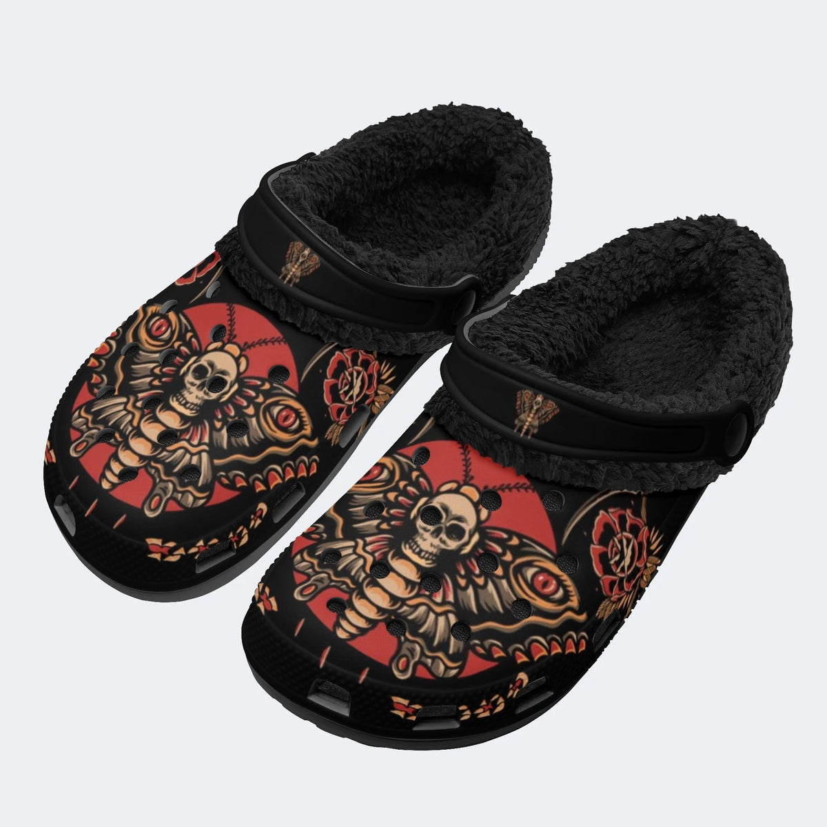 Old School Death Moth Vintage Print - Fur Lined Slippers/Sandals