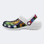 Colorful Glass And Black Cat - Fur Lined Slippers/Sandals