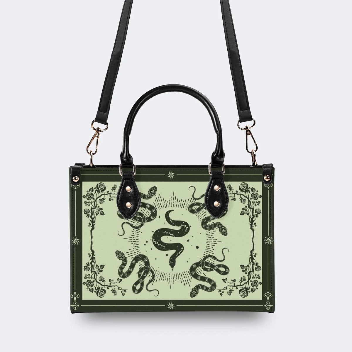 Inscribed Viper Print - Leather Handbag
