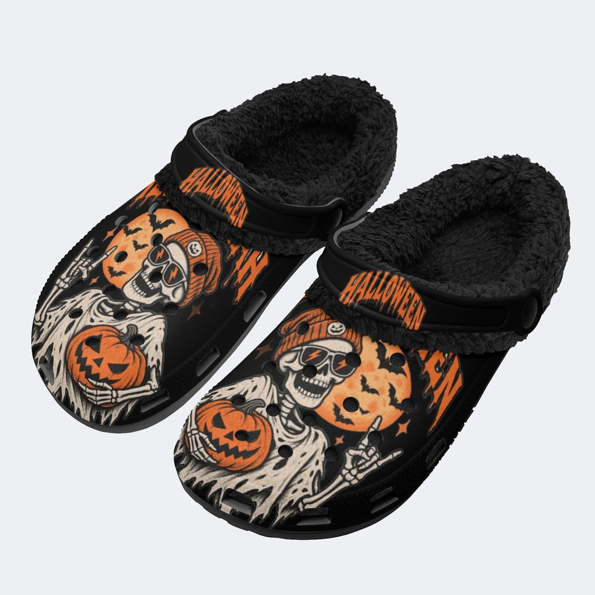 Cool Skull Pumpkin - Fur Lined Slippers/Sandals