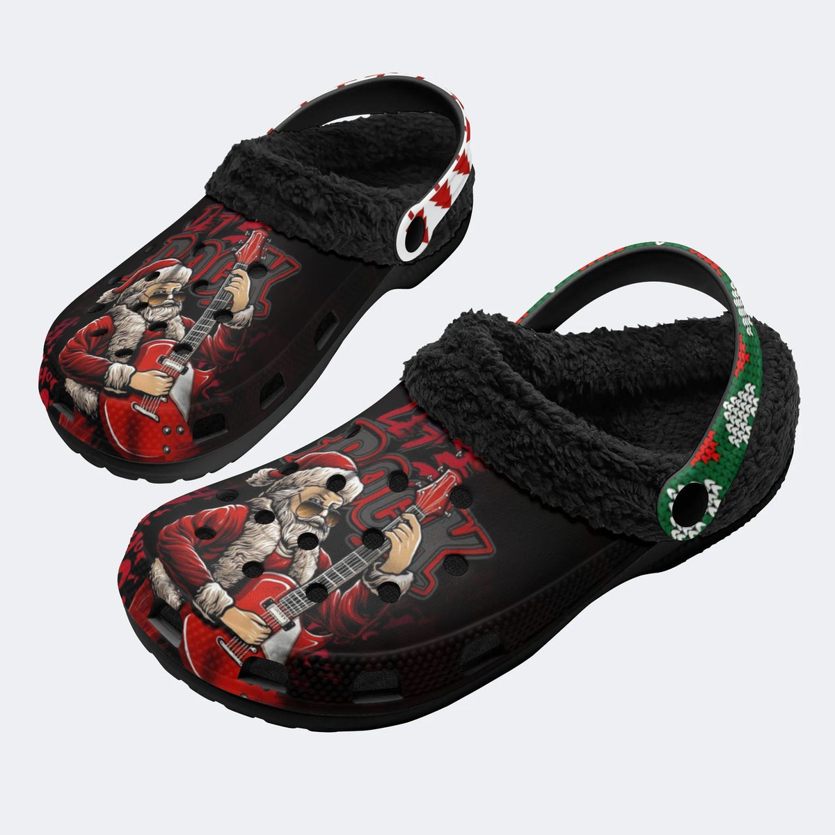 Rockin' Santa Claus Print - Fur Lined Slippers/Sandals