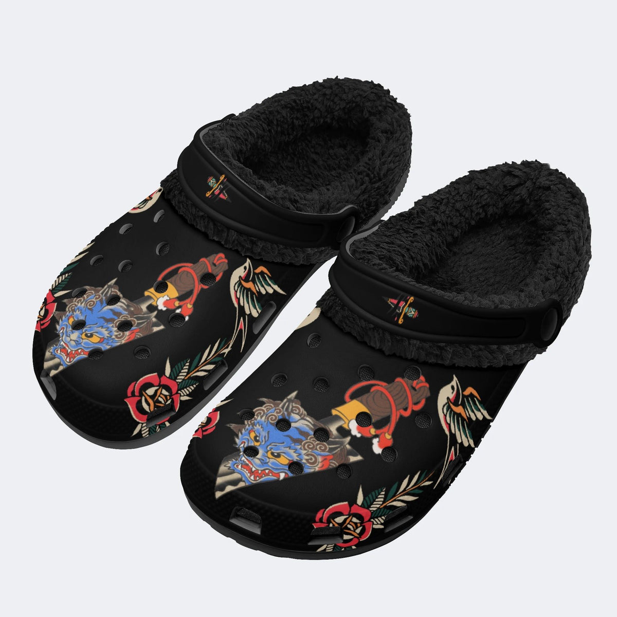 Unisex Dragon Print- Fur Lined Slippers/Sandals