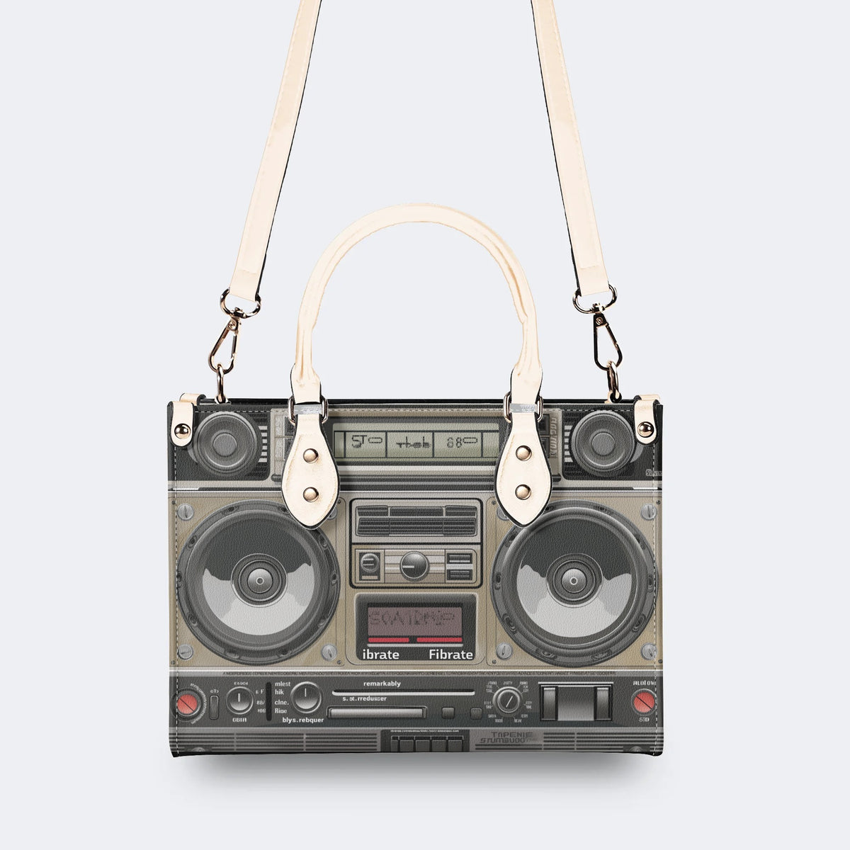 Vintage Radio Print - Leather Handbag