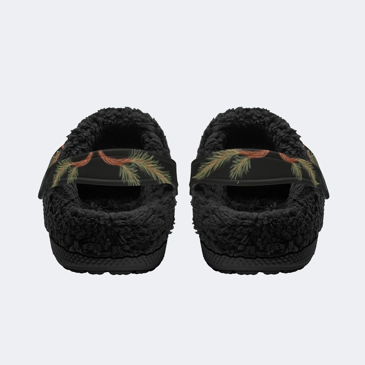 Dark Botanical Moth - Fur Lined Slippers/Sandals