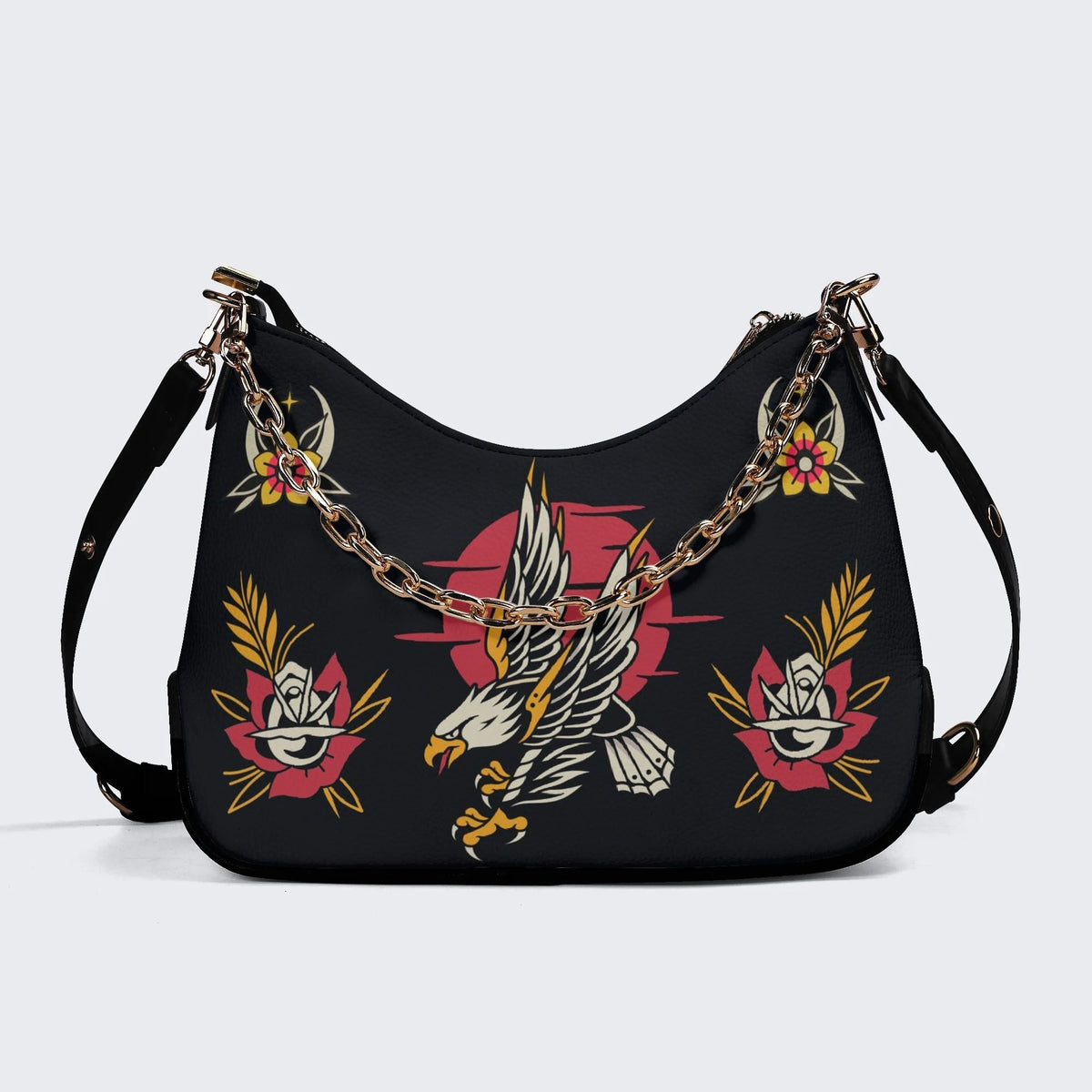 Vintage Eagle Print - Leather Crossbody Bag