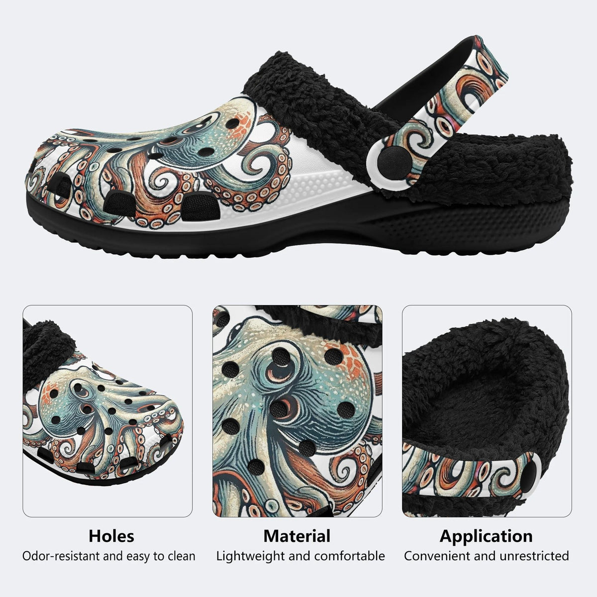 Octopus Print - Fur Lined Slippers/Sandals