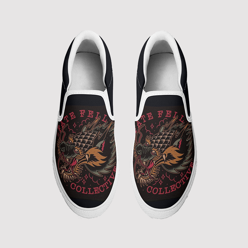 Dragon Print Slip On Shoes