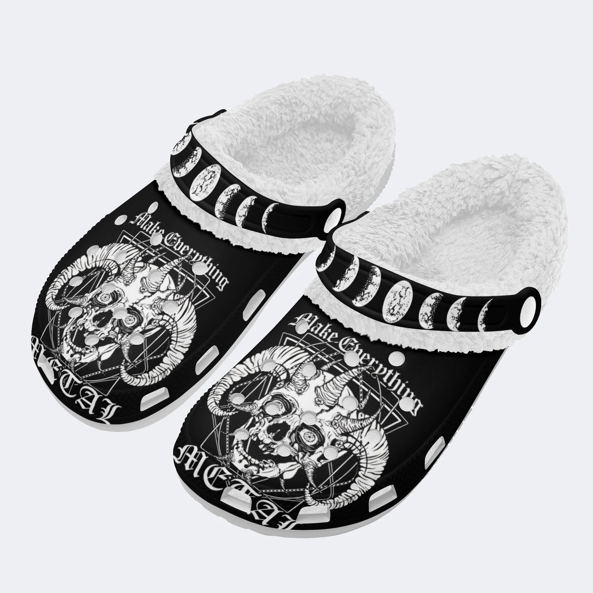 Art Skull Goat Print - Fur Lined Slippers