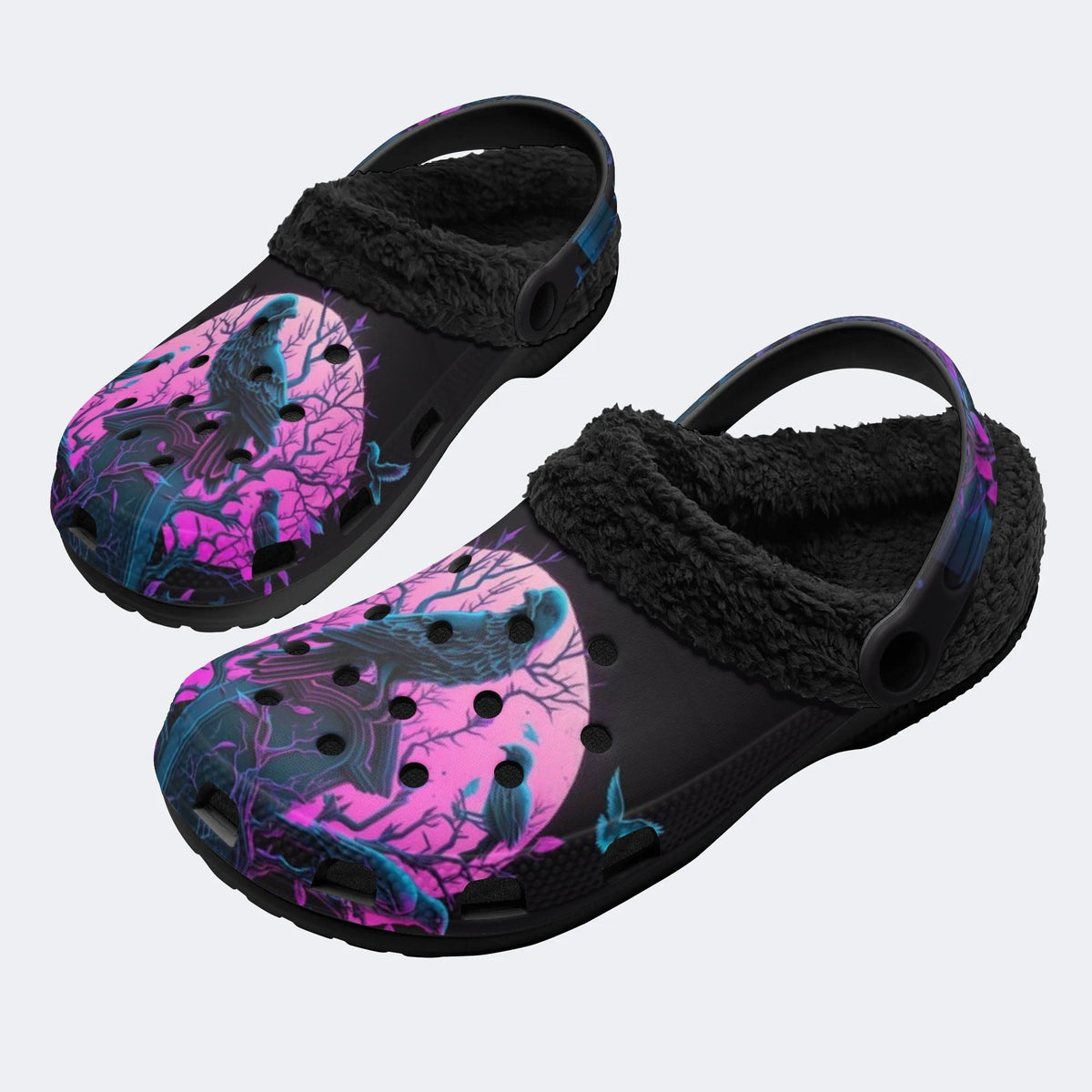 Pink Moon Raven - Fur Lined Slippers/Sandals