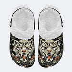 Tiger With Flower VintagePrint - Fur Lined Slippers/Sandals