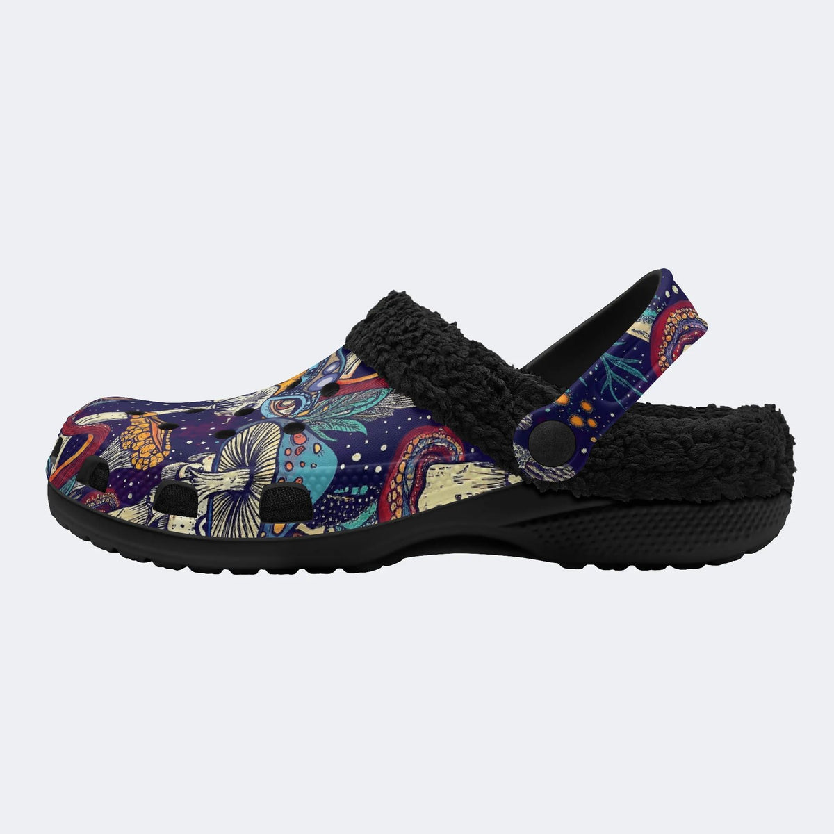 Gothic Occult Trippy Mushroom Cosmic Eye - Fur Lined Slippers/Sandals