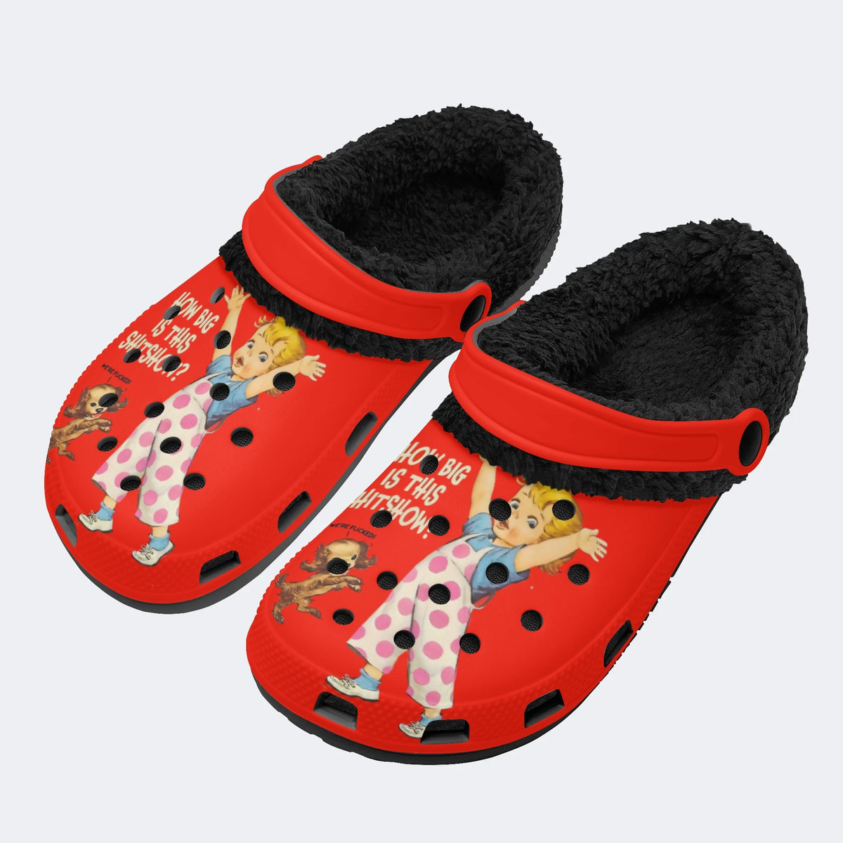 Retro Funny Art Print - Fur Lined Slippers/Sandals