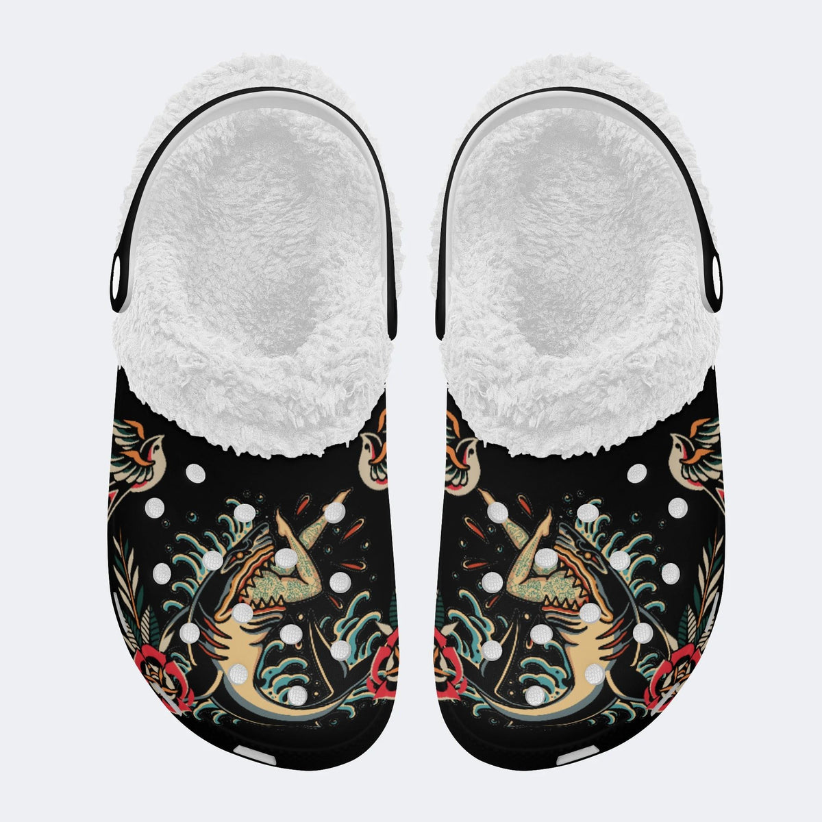 Sea Shark Print - Fur Lined Slippers/Sandals