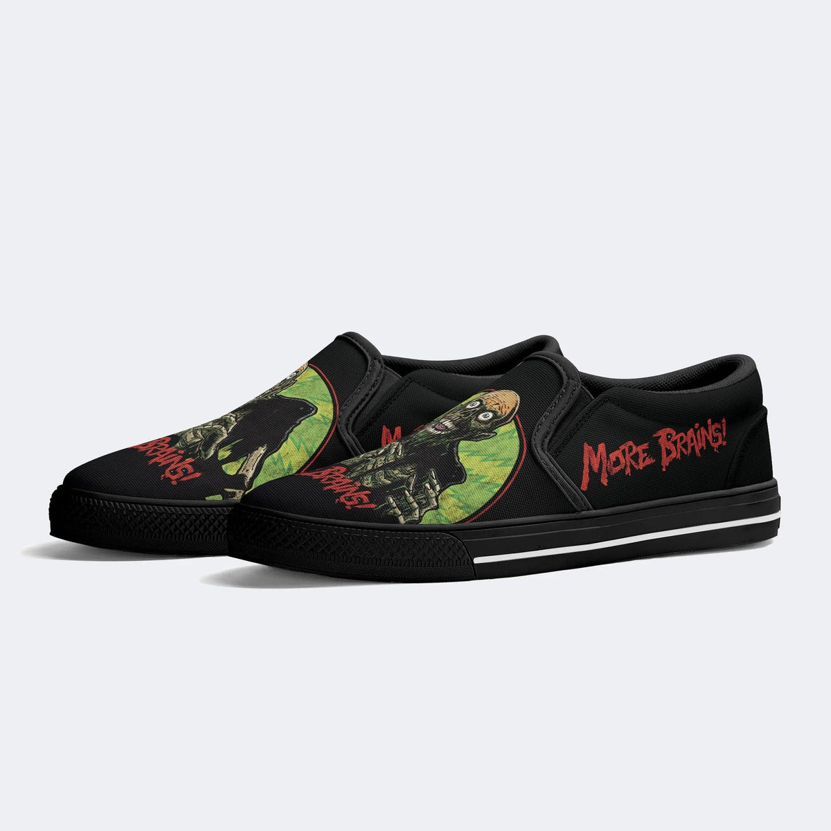 Unisex More Brains Print - Slip On Shoes