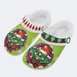 Scary Goblin Christmas Hat Print - Fur Lined Slippers/Sandals