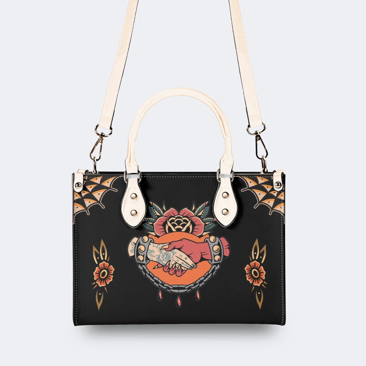 Shake Hands Print - Leather Handbag