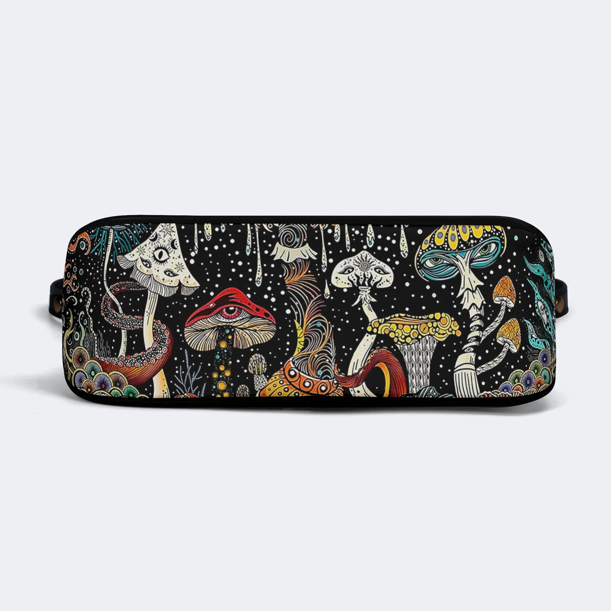 Retro Dark Mushroom Eyes Halloween Print - Leather Crossbody Bag
