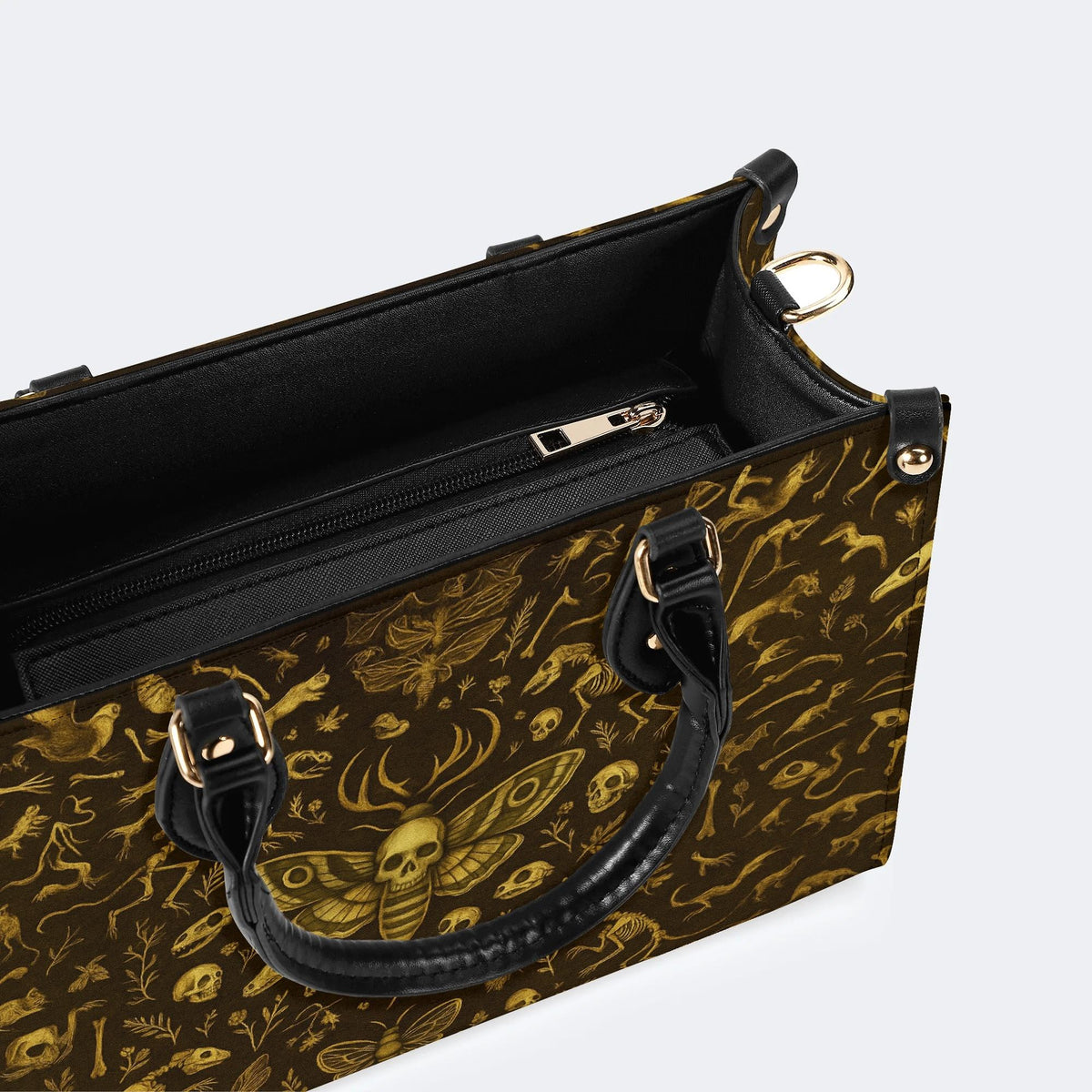 Death Moth And Animal Skeleton - Leather Handbag