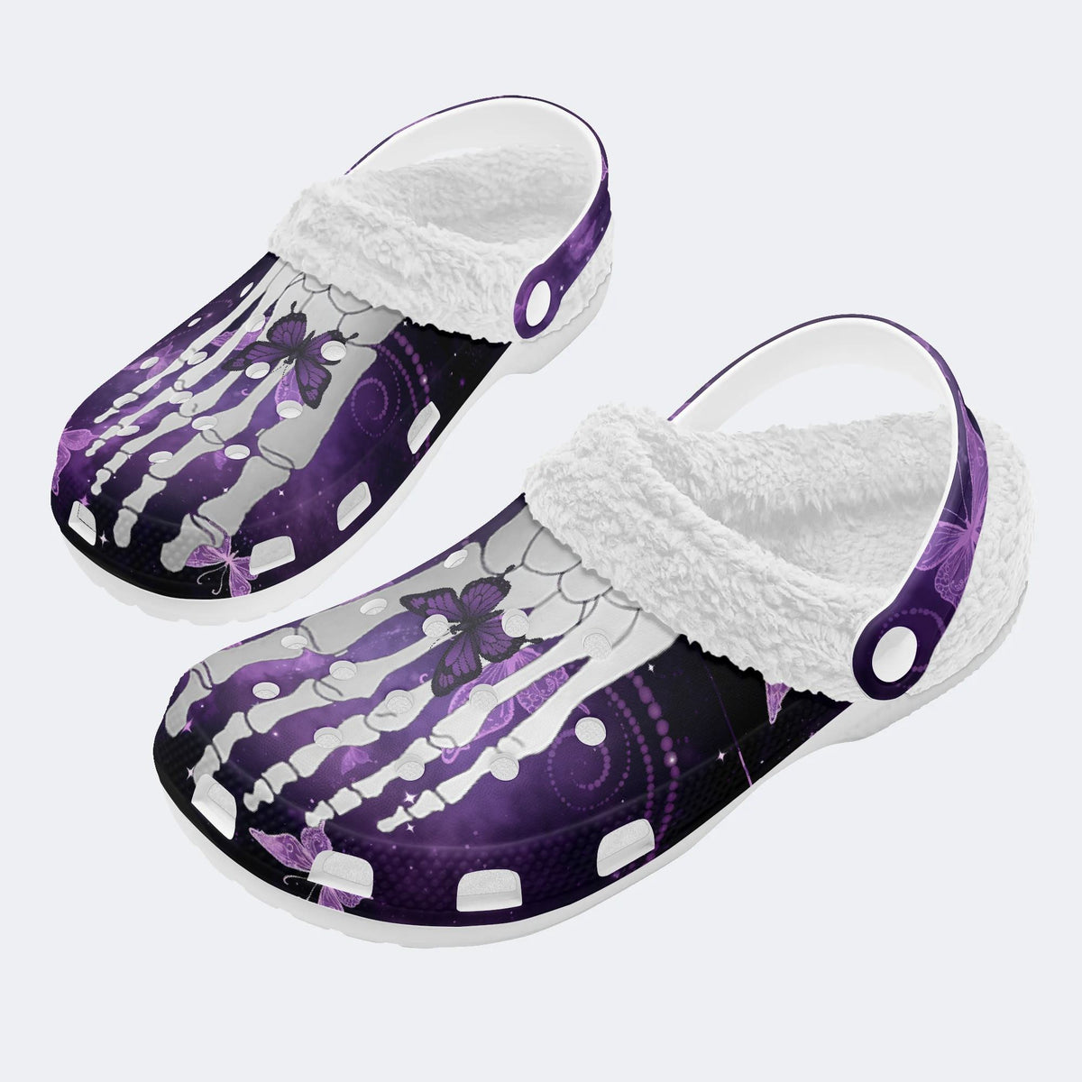 Butterfly And Toe Bone Print - Fur Lined Slippers/Sandals