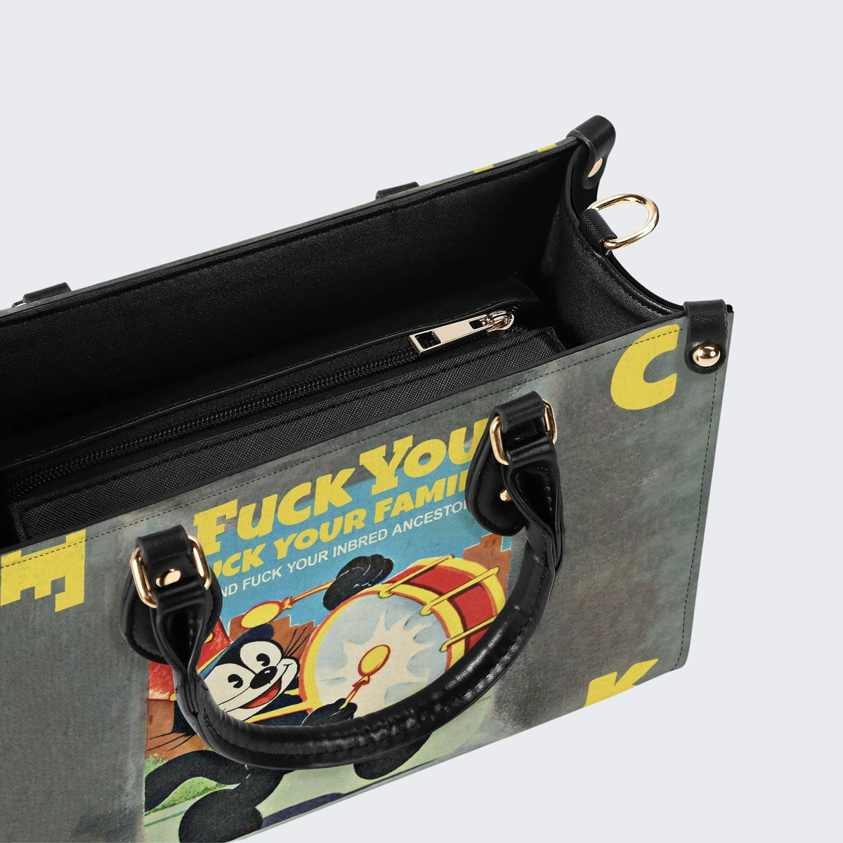 Cat Playing Drums - Leather Handbag