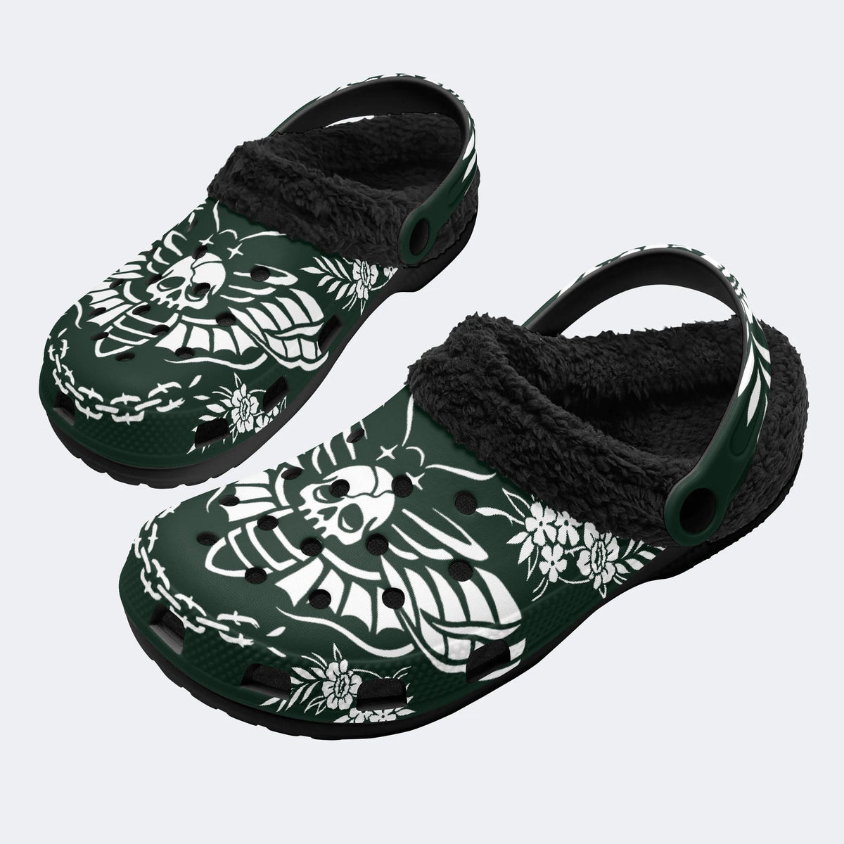 Moth Skull Chain Flower - Fur Lined Slippers/Sandals