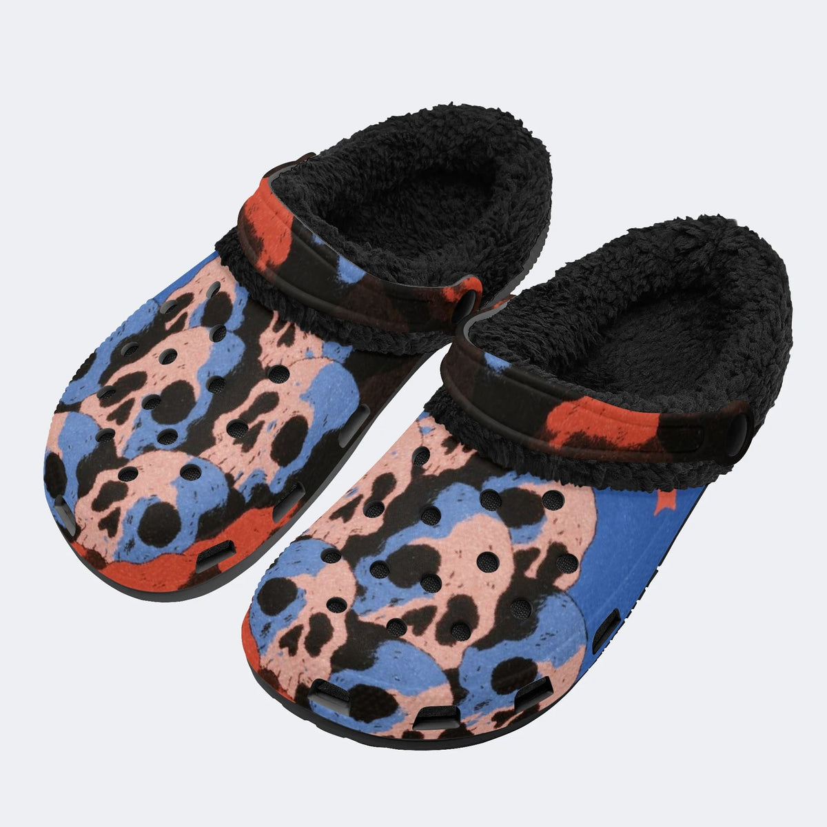 Punk Splash Skulls - Fur Lined Slippers/Sandals