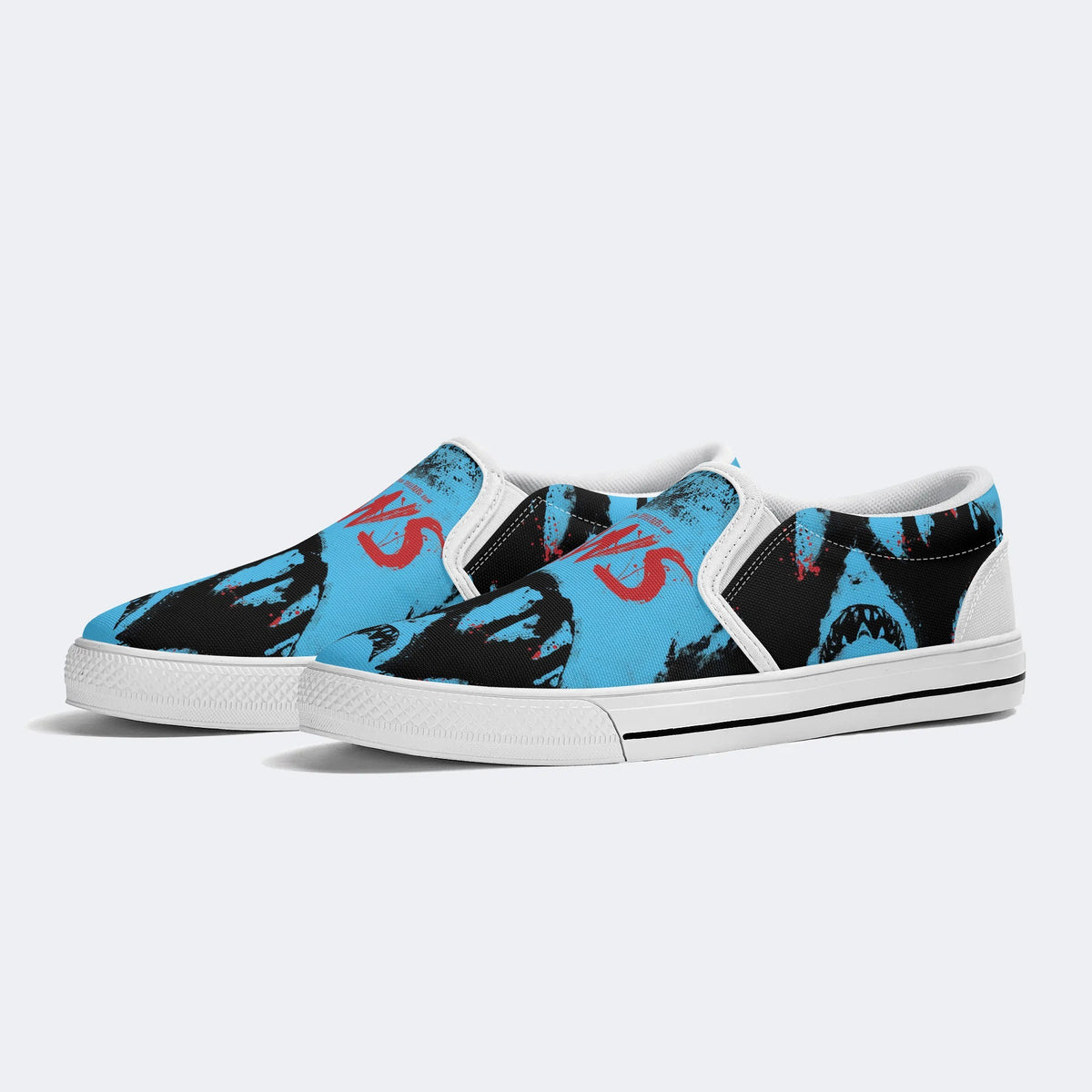 Blue Shark Vintage Print - Slip On Shoes