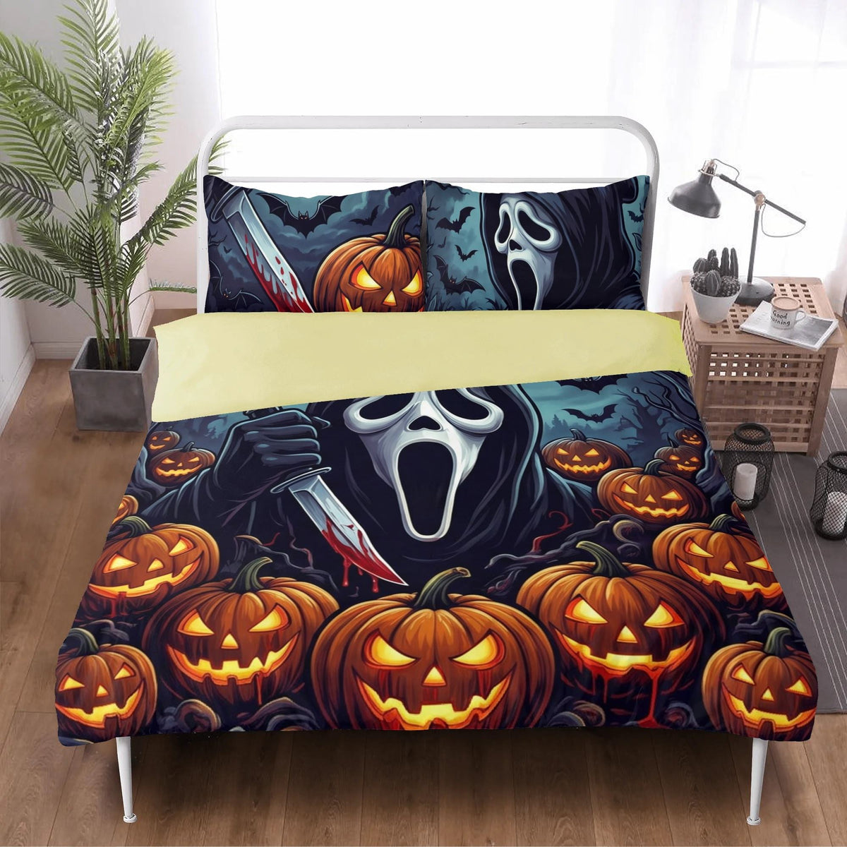 Horror Pumpkin Ghost Art - Three Piece Bedding Set