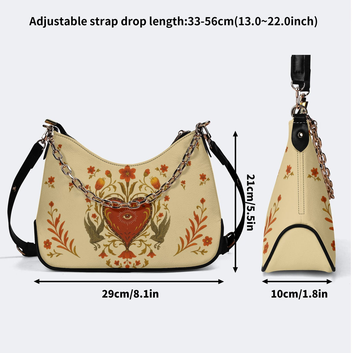 Heart Eyes Print - Leather Crossbody Bag
