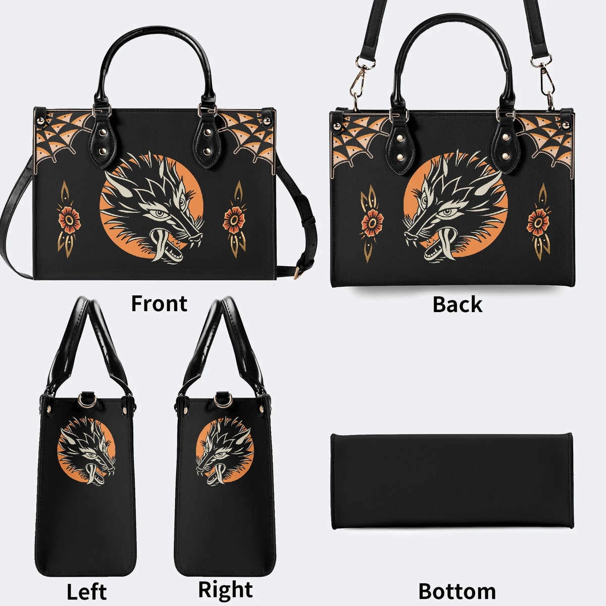 Screaming Wolf Vintage Print - Leather Handbag