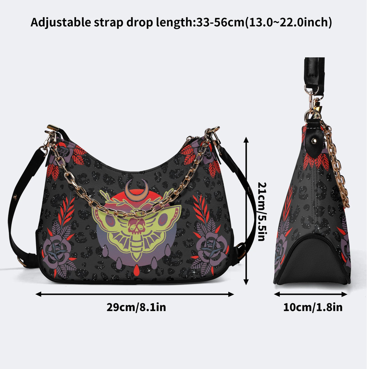 Classic Death Moth Print - Leather Crossbody Bag