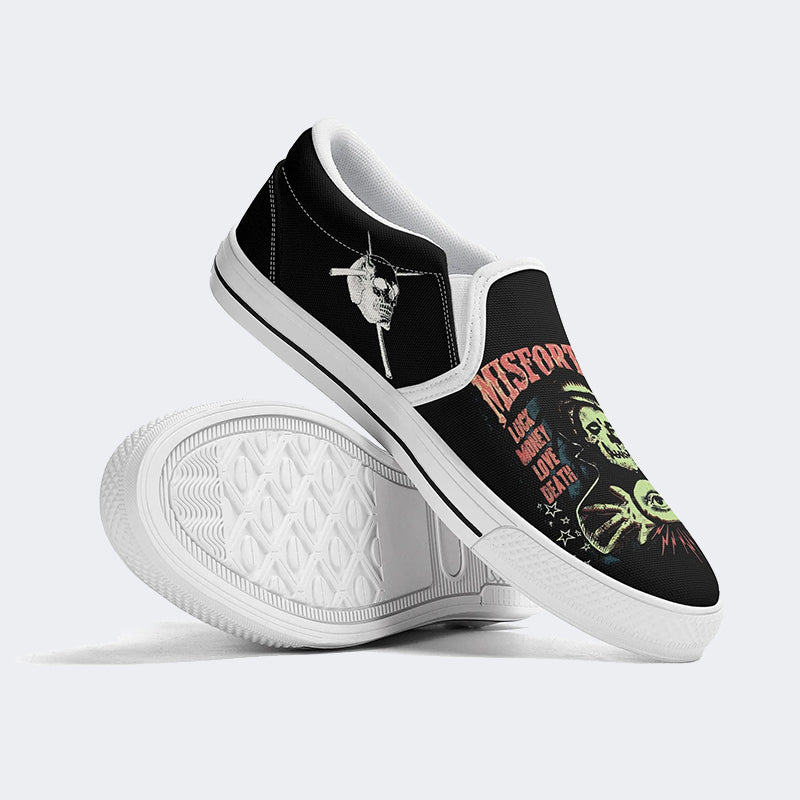 Unisex Horror Skull Print - Slip On Shoes