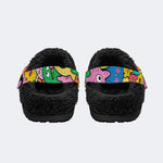 Vibrant Funny Monsters - Fur Lined Slippers/Sandals