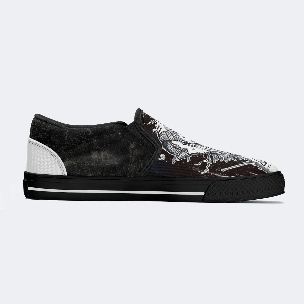 Unisex Horror Goat Skull Print - Slip On Shoes