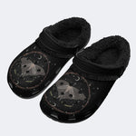 Gothic Death Moth Crescent Moon Star Wreath - Fur Lined Slippers/Sandals