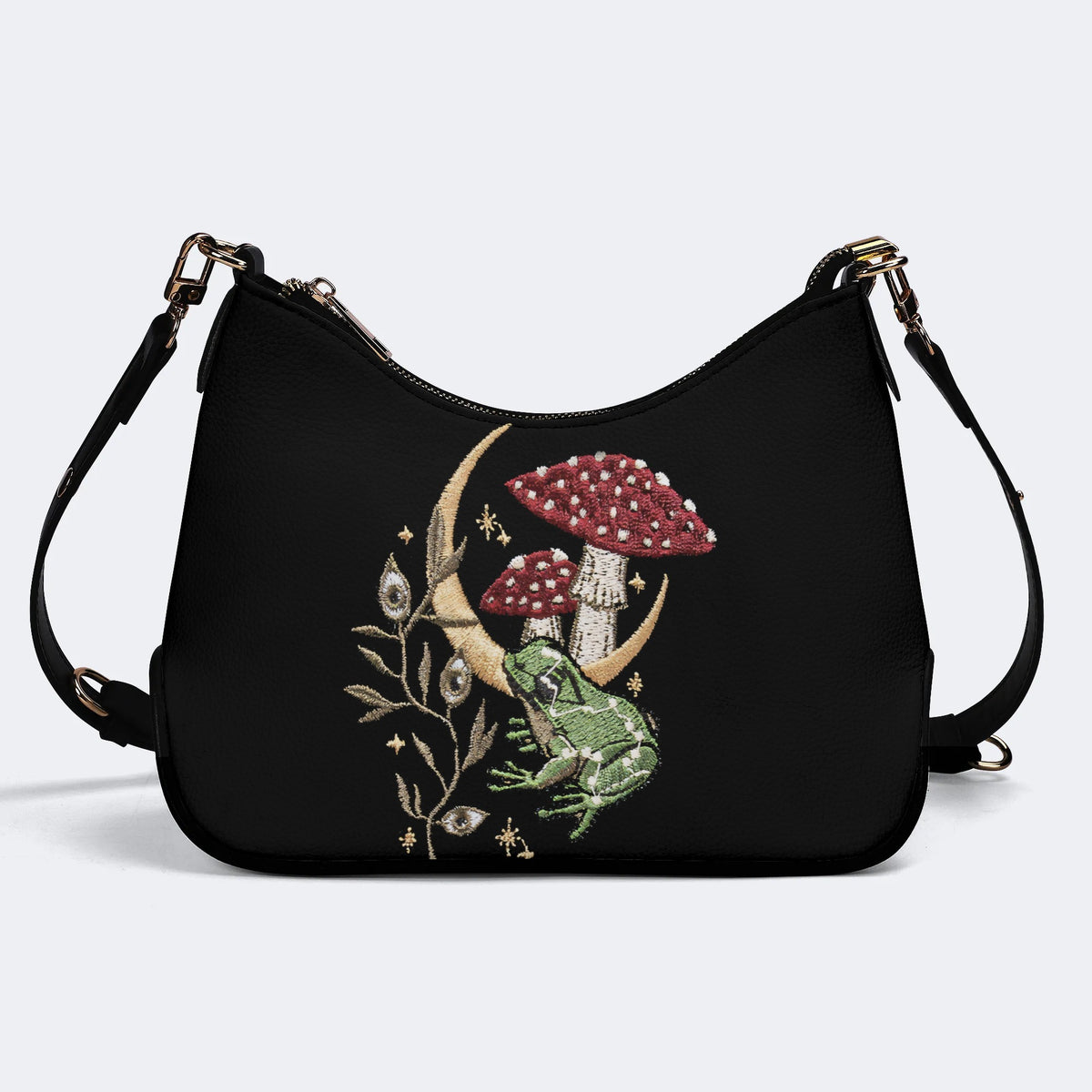 Frog Mushroom Print - Leather Crossbody Bag