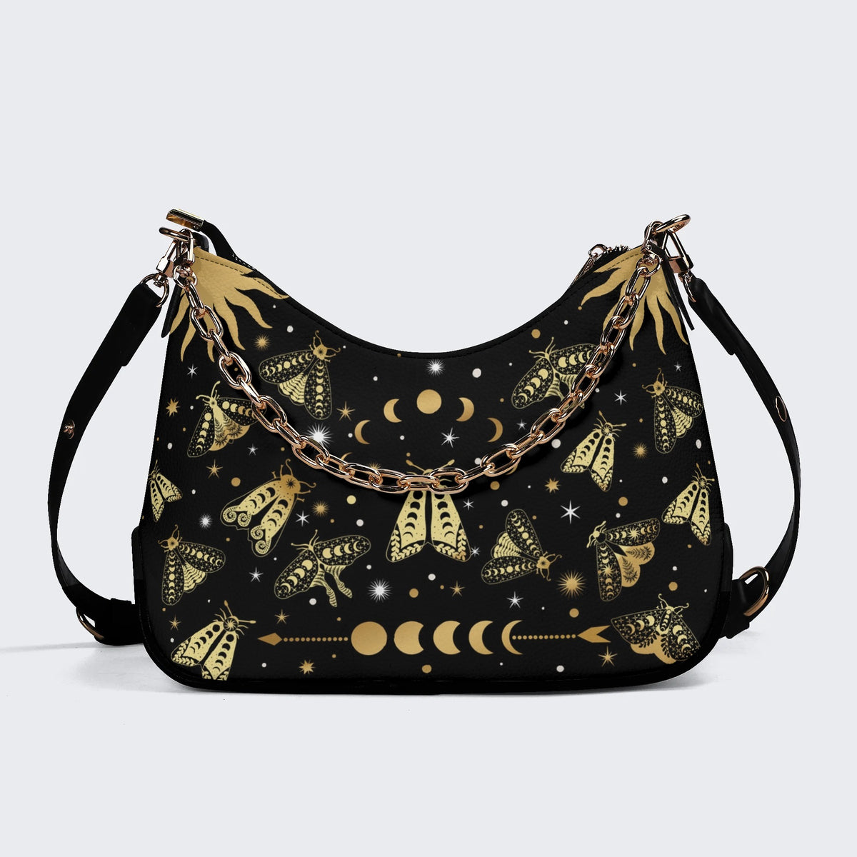 Vintage Dark Moth Print - Leather Crossbody Bag