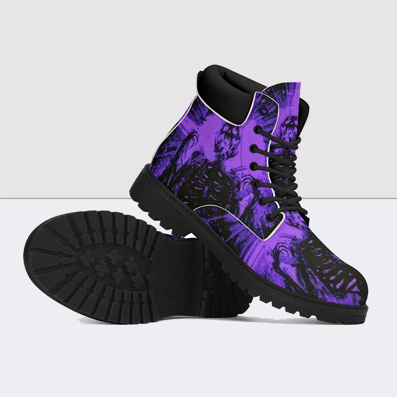 Bottes en cuir violet foncé avec tête de mort 