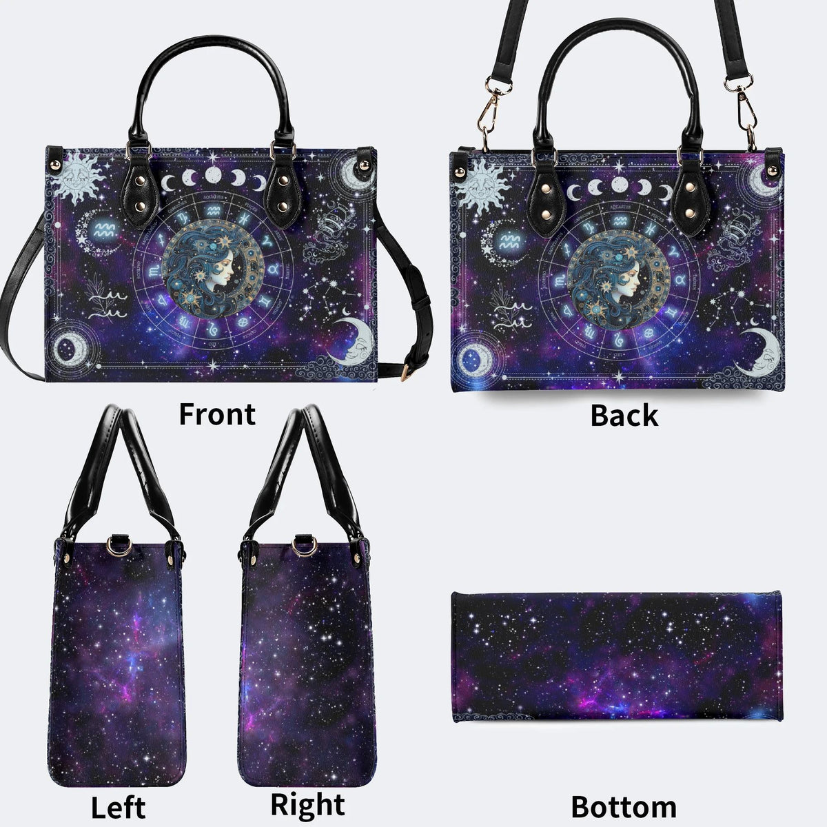 Aquarius Starry Sky - Leather Handbag