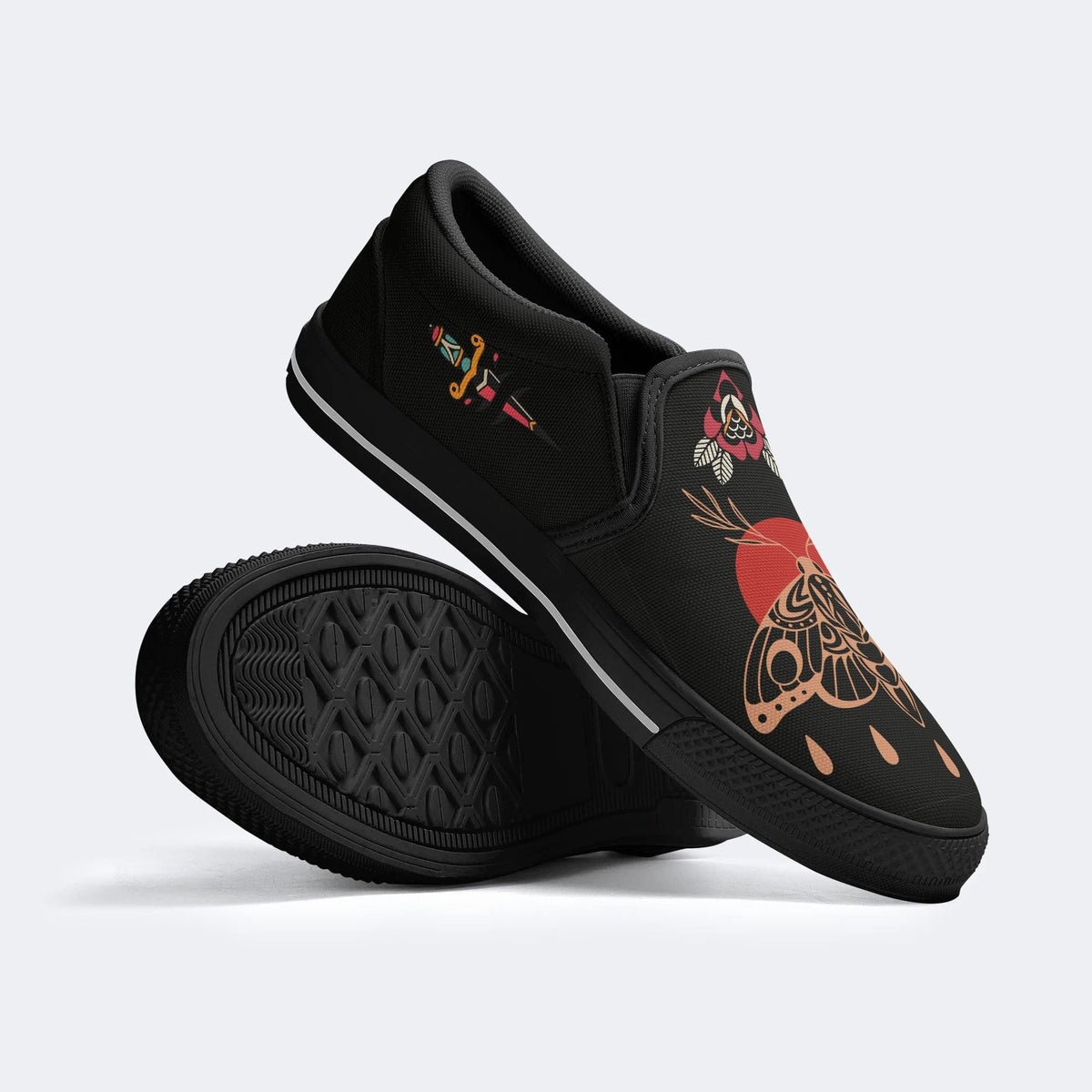 Vintage Death Moth Print - Slip On Shoes