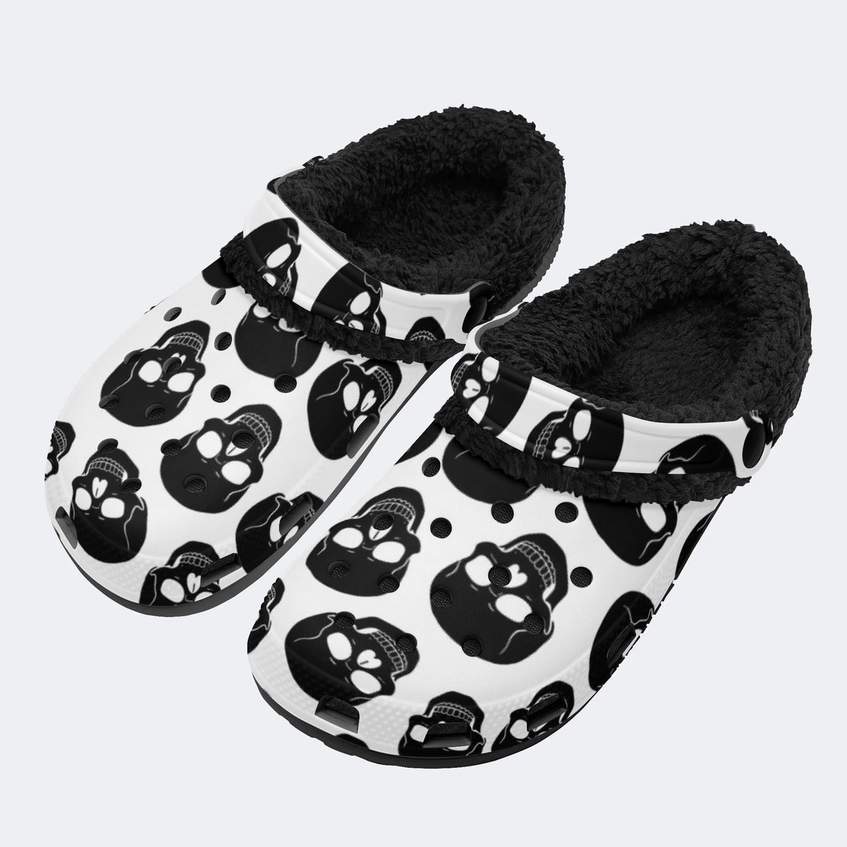 Gothic Skull Print - Fur Lined Slippers/Sandals