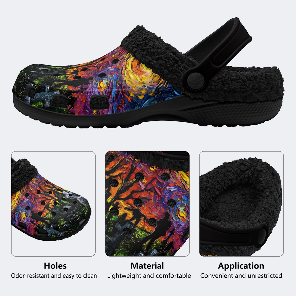 Starry Night Horror Print - Fur Lined Slippers/Sandals