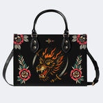 Wolf Head Print - Leather Handbag