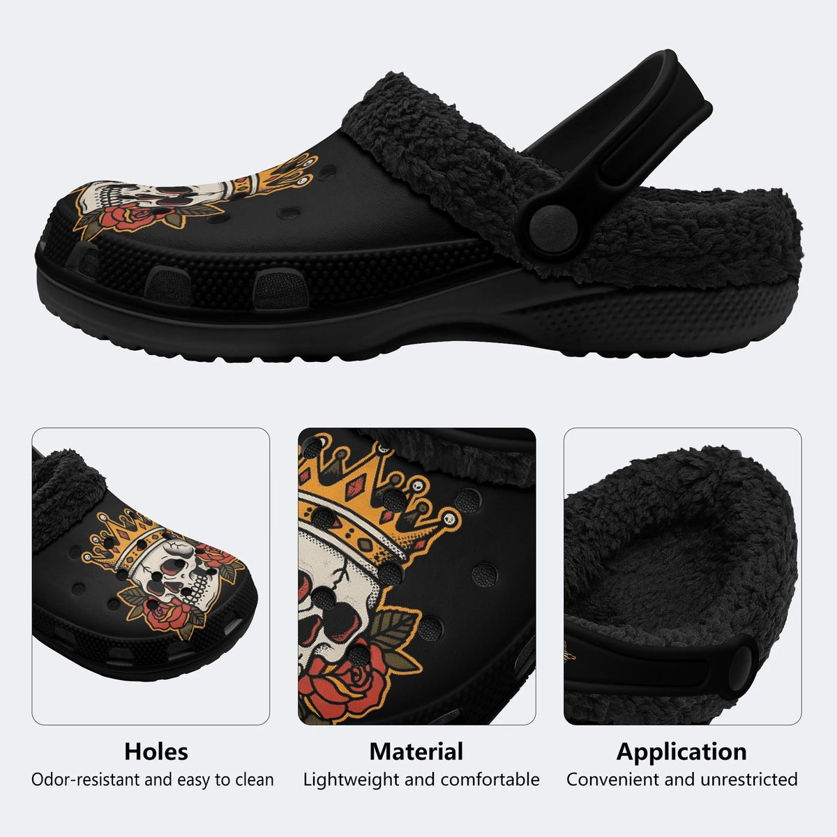 Vintage Crown Skull Flower - Fur Lined Slippers/Sandals