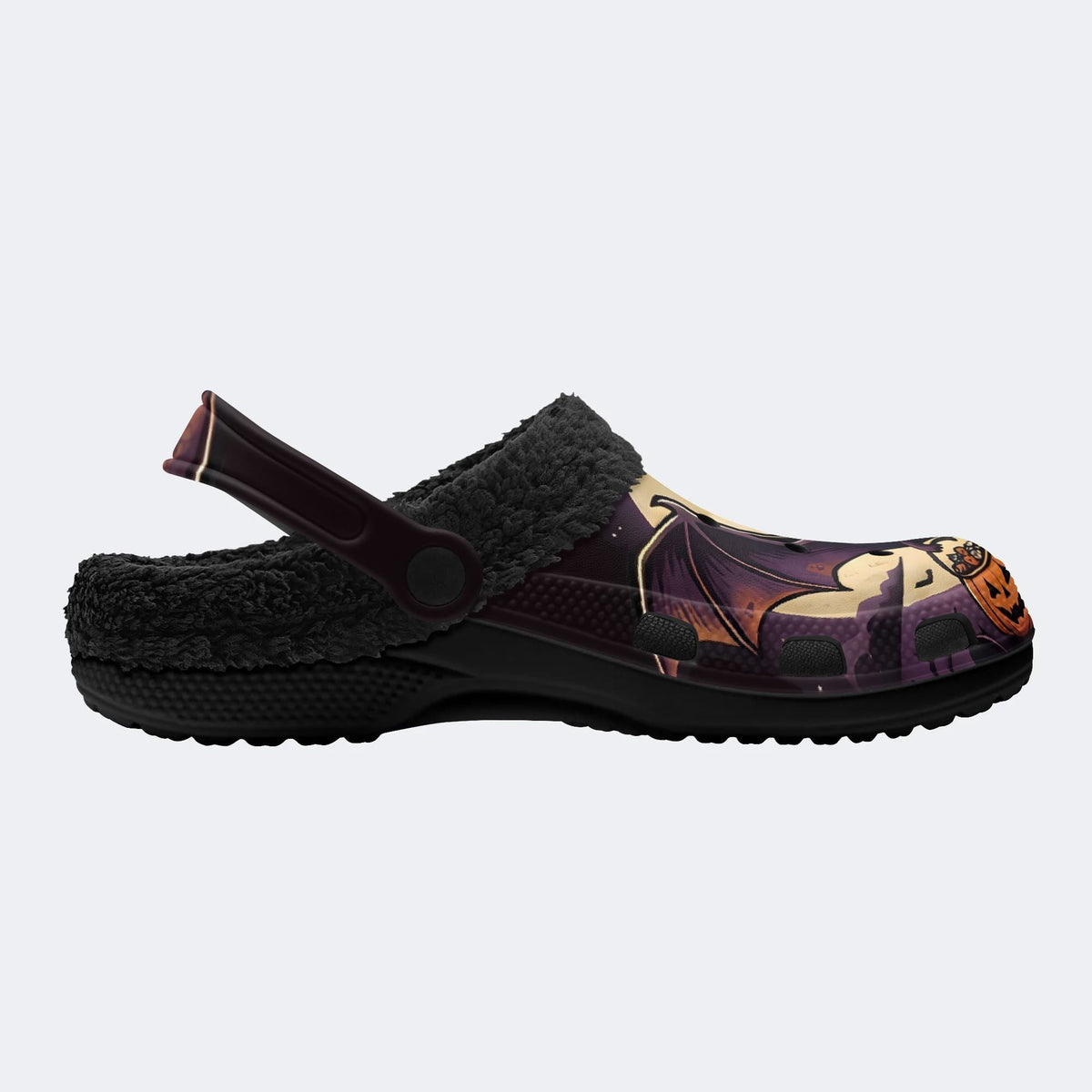 Gothic Bat Pumpkin Moon Halloween Grave - Fur Lined Slippers/Sandals