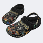 Retro Dark Mushroom Eyes Halloween Print - Fur Lined Slippers/Sandals