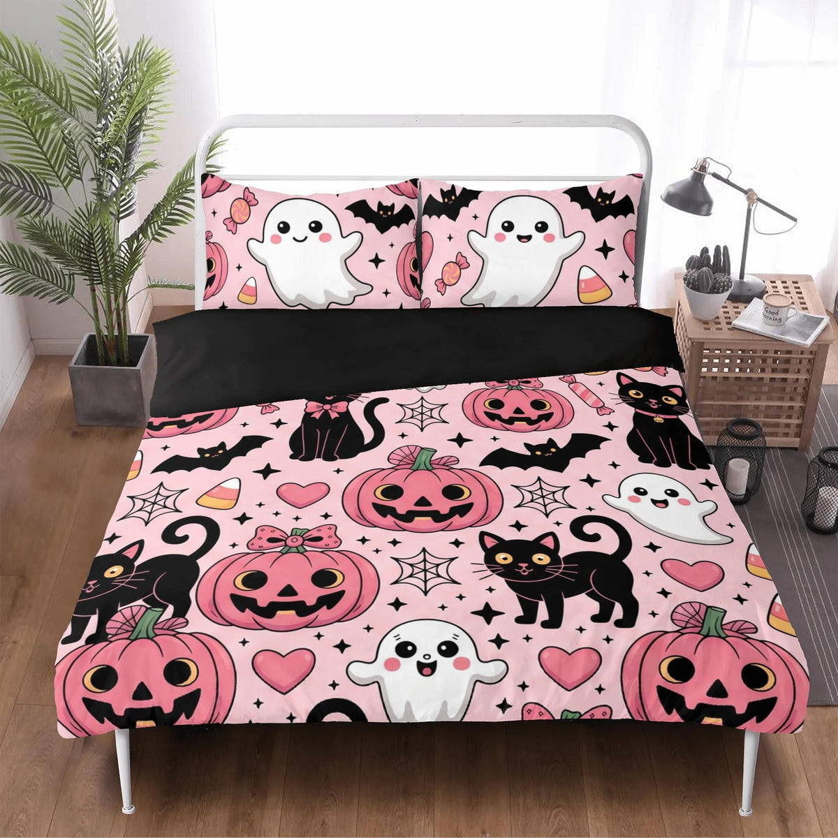 Kawaii Halloween Cat Art - Three Piece Bedding Set