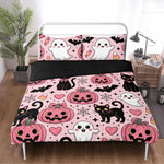 Kawaii Halloween Cat Art - Three Piece Bedding Set