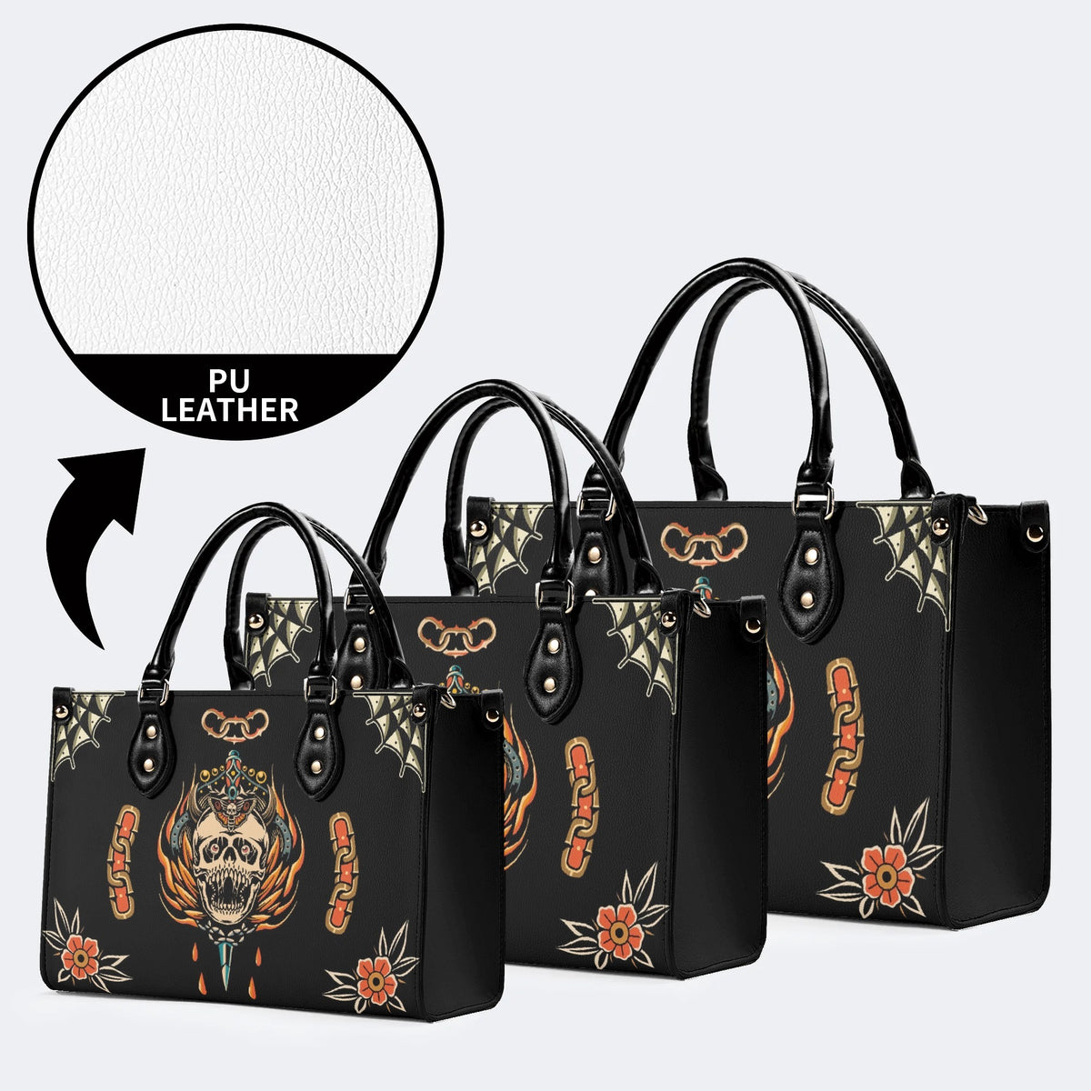 Death Moth&Skeleton Print - Leather Handbag