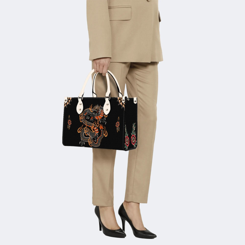 Circling Black Dragon Print Handbag Factory Direct Sales
